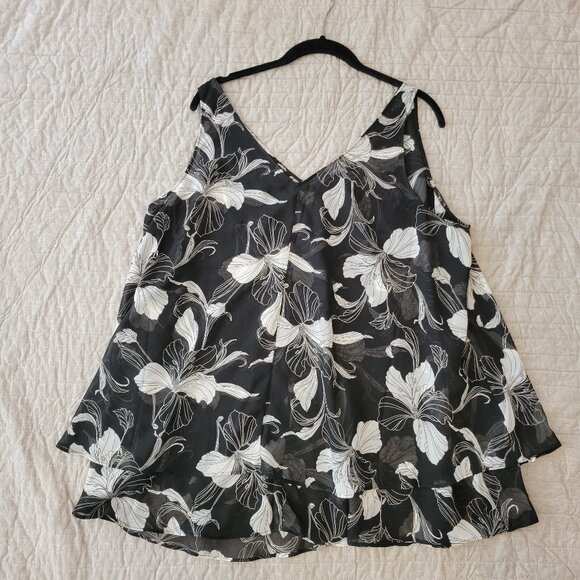 Lane Bryant, Swing Double-Layer Chiffon Tank, Size 18, Black Flowered - Picture 6 of 7